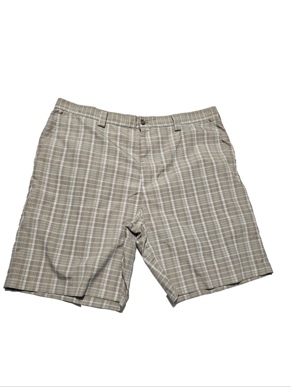 IZOD XFG Golf Shorts Size 40 Plaid Tan Beige Bermuda Preppy